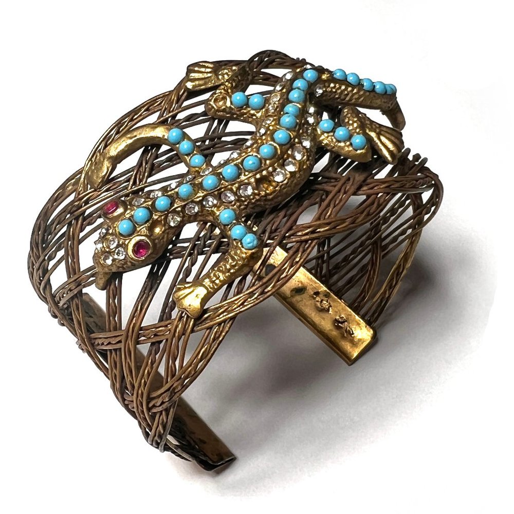 Vintage Metal Bracelet with lizard and rhinestones